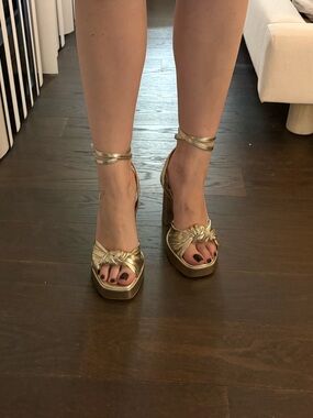 ASOS Metallic Gold Knotted Ankle-Strap Platform Heels